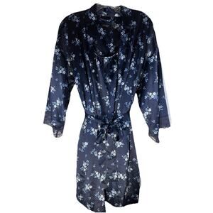 Lauren Ralph Lauren Floral Robe Set Nightgown Medium Lace Navy Blue Mid Length